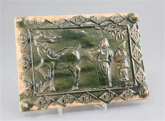 A Chinese green glazed pottery rectangular tile, 27 x 19.5cm
